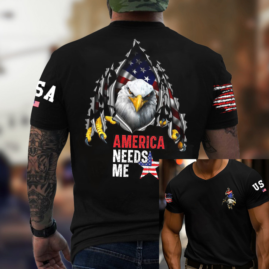 

Unisex American Needs Me Flag Patriot Eagle Print Short Sleeved T-shirt