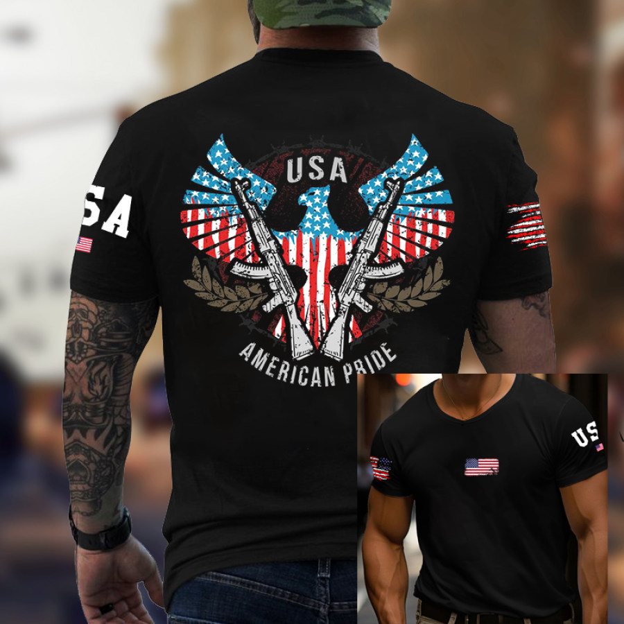 

Camiseta Unisex De Manga Corta Con Estampado De águila Y Patriota De La Bandera Estadounidense