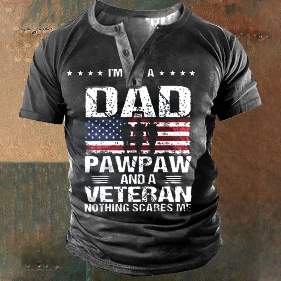

American Flag I Am A Dad And A Vietnam Veteran Men's Henley T-Shirt