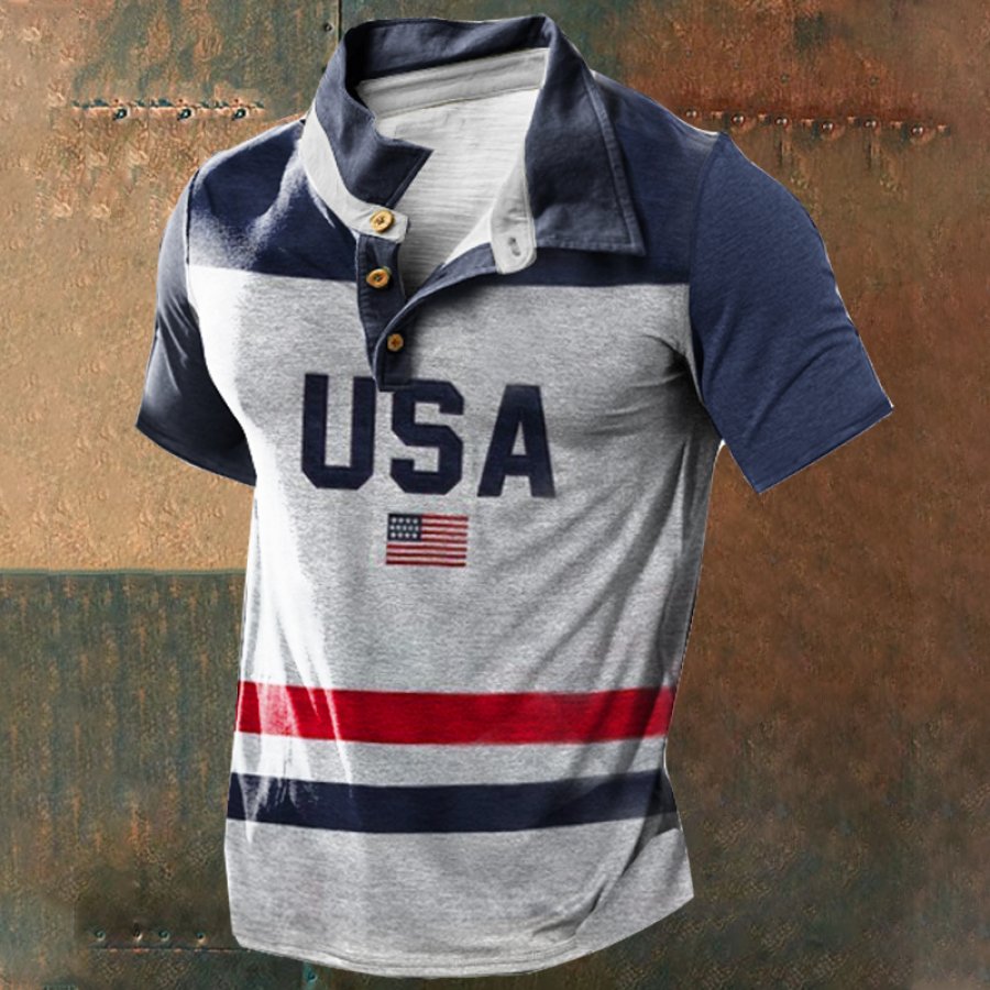 

Polo Casual Al Aire Libre Para Hombre Con Estampado De Bandera Americana Cómoda Y Transpirable Camiseta De Manga Corta