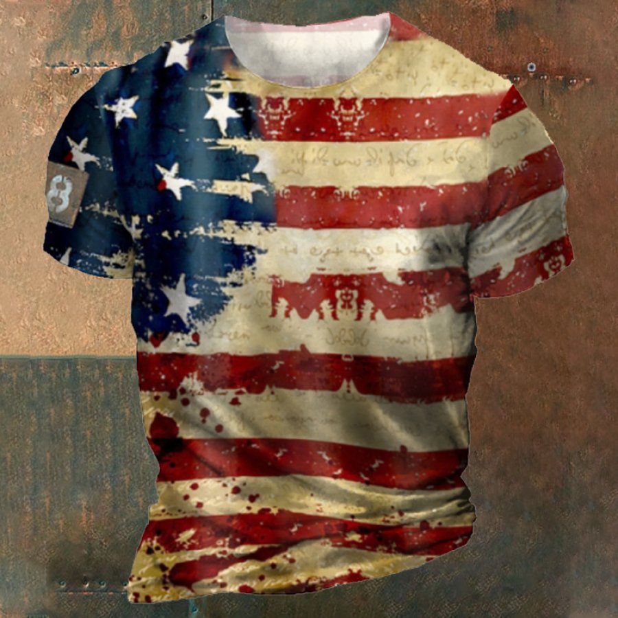 

Tactical 8 Retro American Flag Print T-shirt Décontracté à Manches Courtes Pour Hommes