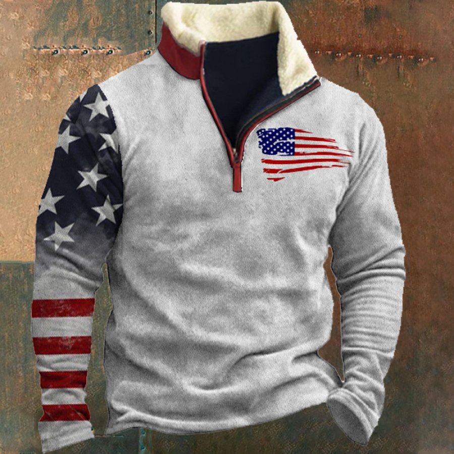 

Sudadera Con Cuello Levantado Y Cremallera Con Bloques De Colores De La Bandera Estadounidense Para Hombre