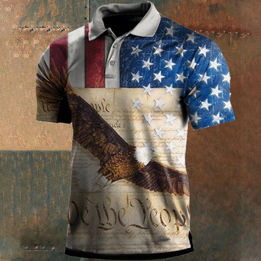 

Polohals-T-Shirt Für Herren Im Freien Mit Amerikanischer Flagge Und Adler-Aufdruck