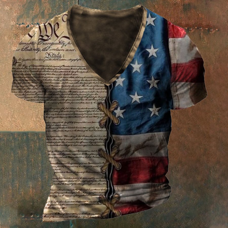 

Kurzärmliges T-Shirt Mit V-Ausschnitt Und Amerikanischer Flagge Für Herren