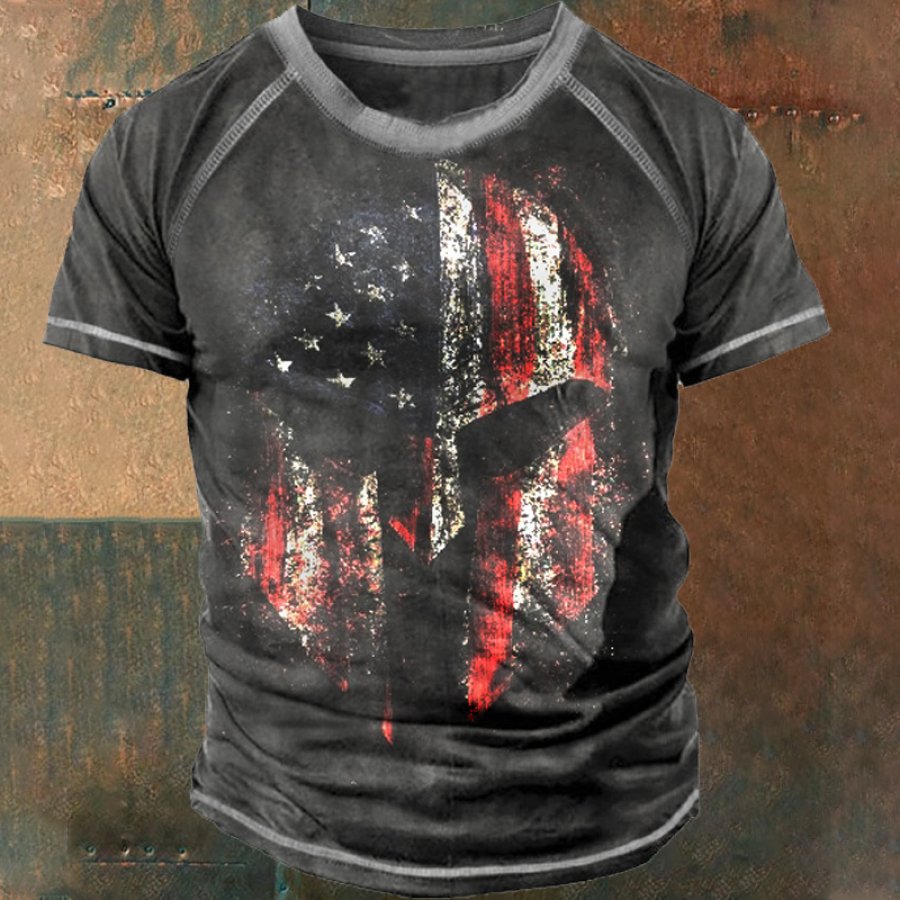 

Men's Spartan American Flag Helmet Print T-shirt