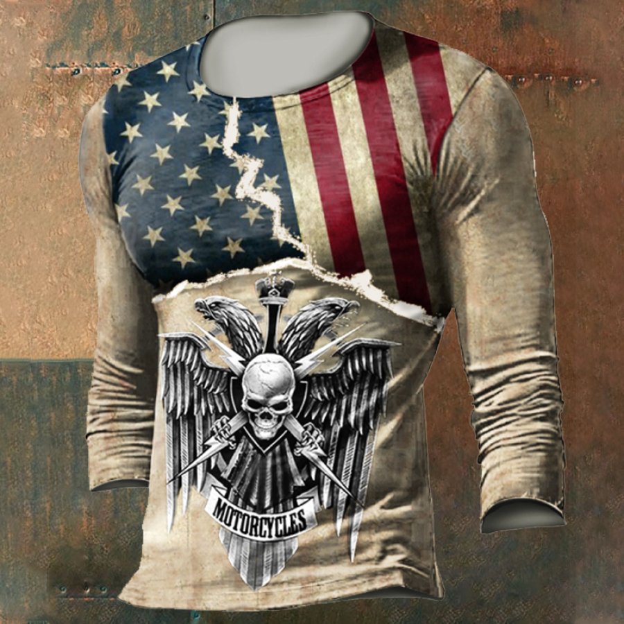 

T-shirt Liberty Eagle Skull Pour Homme En Plein Air Avec Drapeau Américain