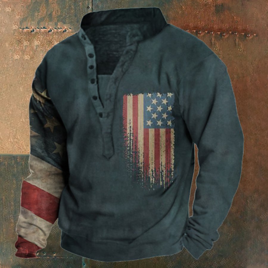 

Sudadera Con Cuello Henley De La Bandera Estadounidense Para Hombre