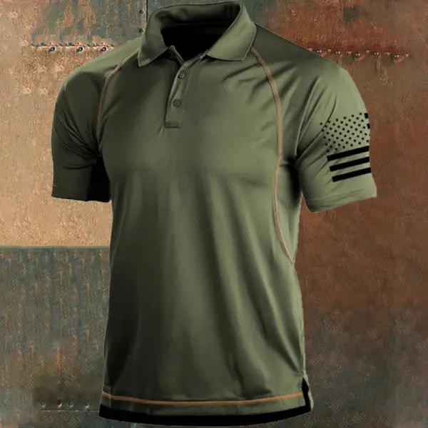 Men's Outdoor American Flag Tactical Sports Polo T-Shirt