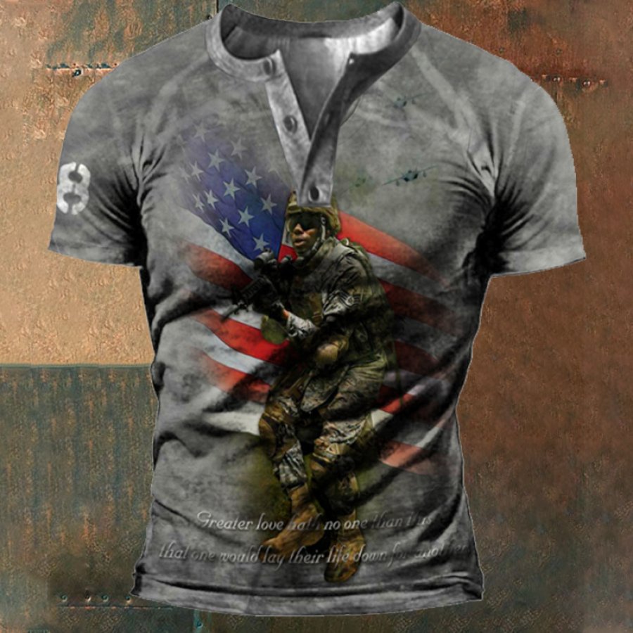 

Men's American Soldier Tactical Henley Collar T-Shirt