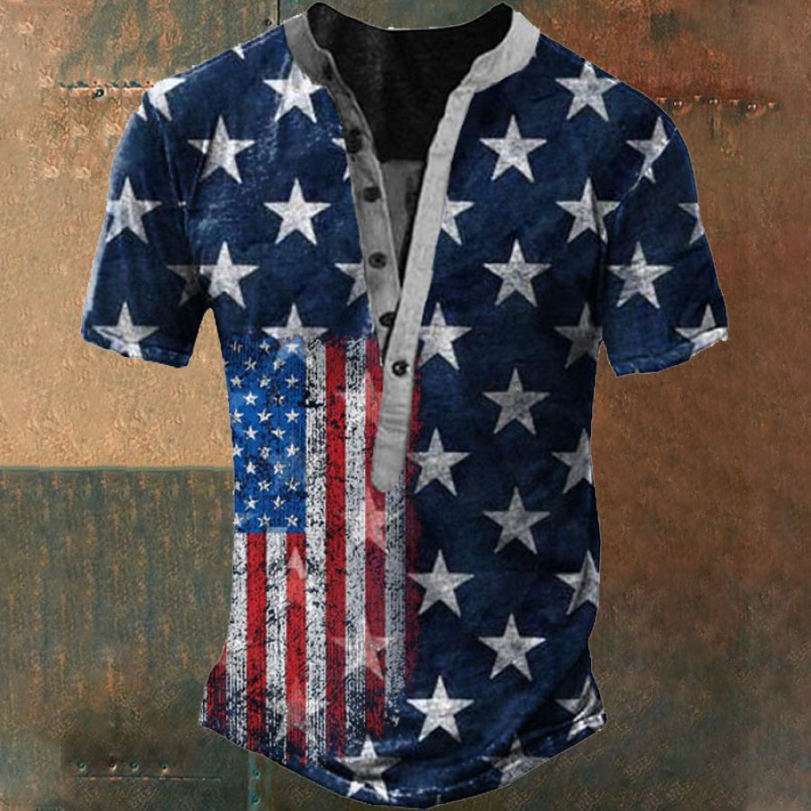 

Men's American Flag Henley Short Sleeve T-Shirt