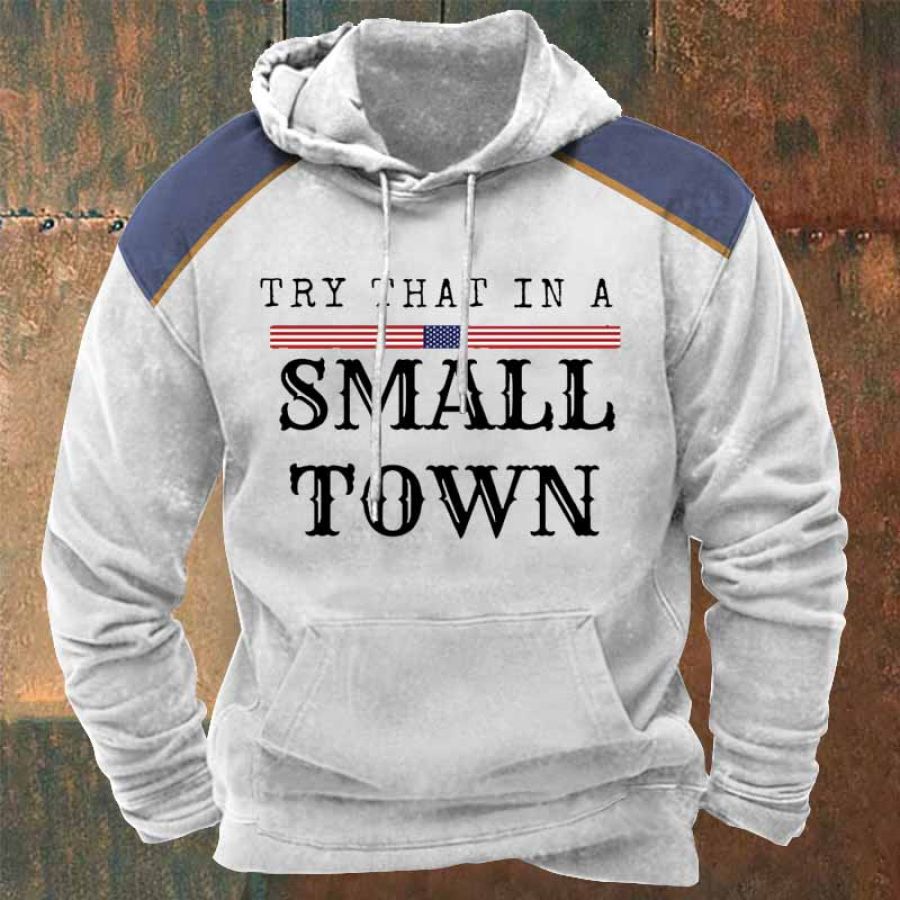 

Men's Hoodie Vintage Try That In A Small Town American Flag Country Music Pocket Long Sleeve Plus Size Colorblock Daily