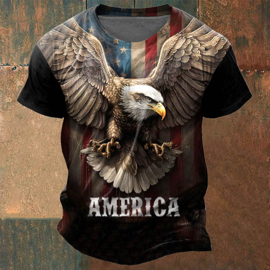 

American Flag Eagle Herren Vintage Daily Kurzarm-T-Shirt Mit Rundhalsausschnitt