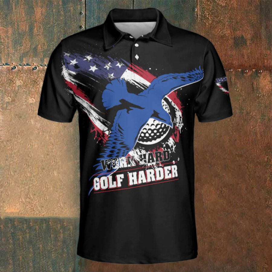 

Polo De La Bandera Americana De Work Hard Golf Harder Albatross Para Hombre Camiseta Deportiva Informal Con Solapa
