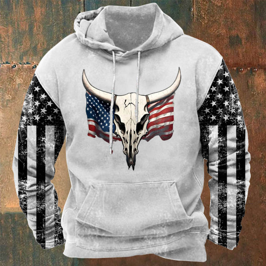 

Sudadera Con Capucha Para Hombre Diseño Vintage De Bandera Americana Con Bolsillo De Calavera Y Manga Larga Para Uso Diario