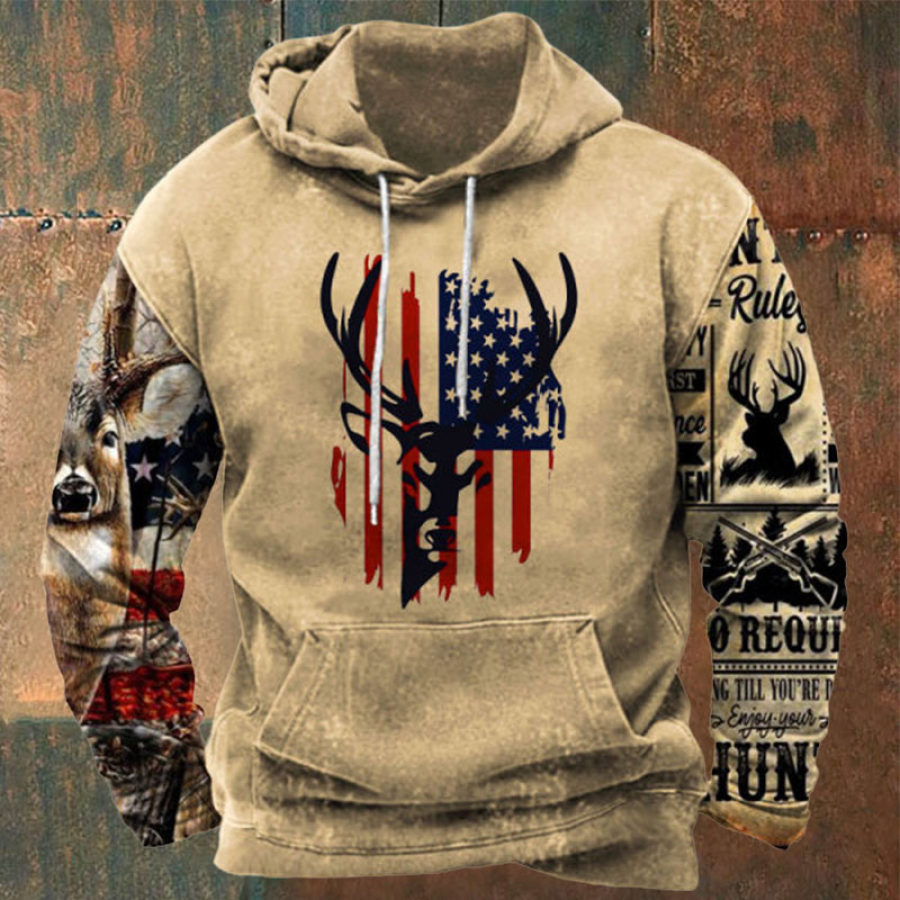 

Sudadera Con Capucha Y Estampado De Ciervos Americanos Para Exteriores Para Hombre Vintage