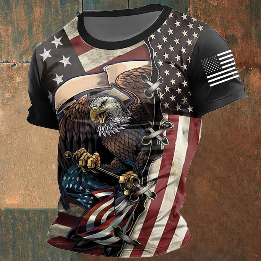 

Herren Eagle American Flag Daily Vintage Kurzarm-T-Shirt Mit Rundhalsausschnitt