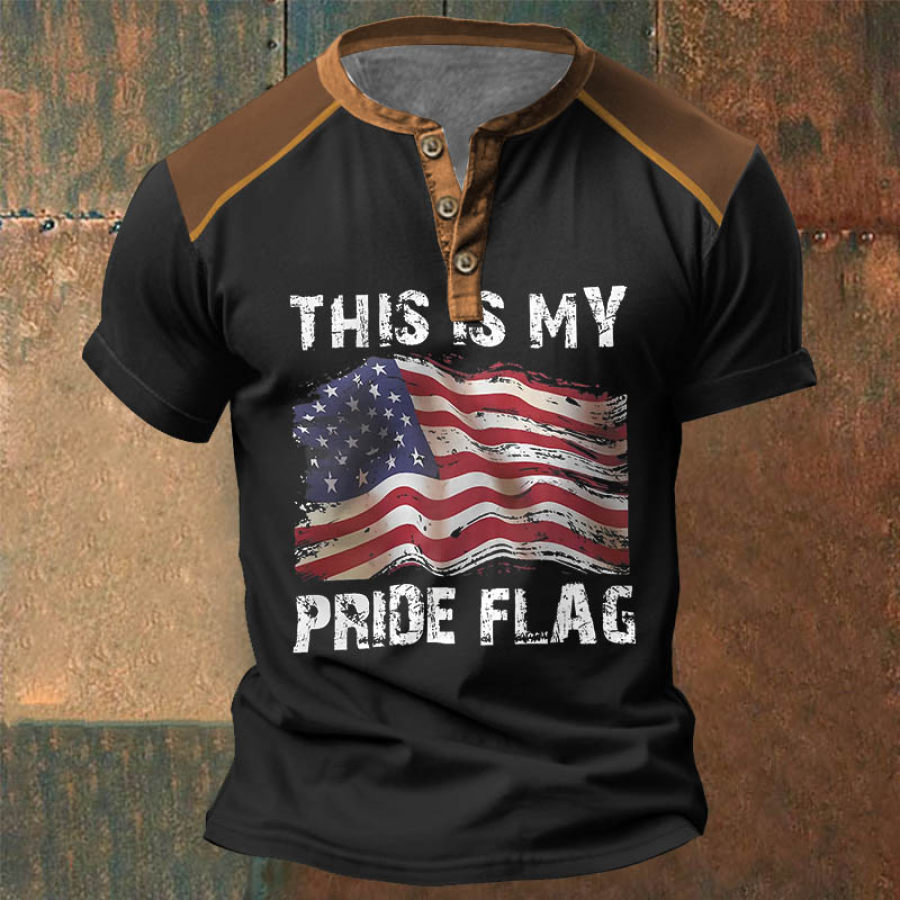 

This Is My Pride American Flag Men's T-Shirt Henley Vintage Colorblock Summer Daily Tops