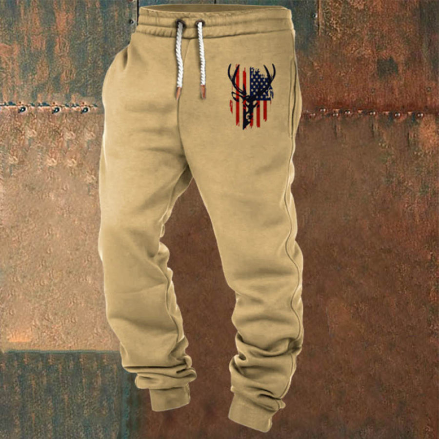 

Pantalones Deportivos Informales Con Cintura Elástica Y Bolsillo Con Estampado De Alces Americanos Vintage Para Hombre