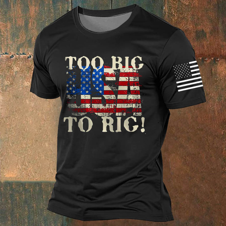 

American Flag USA Too Big To Rig Men's Vintage Daily Short Sleeve Crew Neck T-Shirt