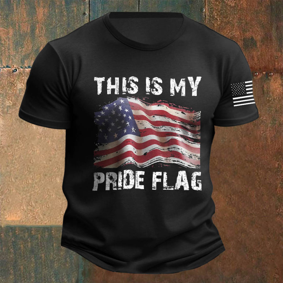 

Herren-T-Shirt „This Is My Pride“ Mit Amerikanischer Flagge Kurzärmelig Und Rundhalsausschnitt