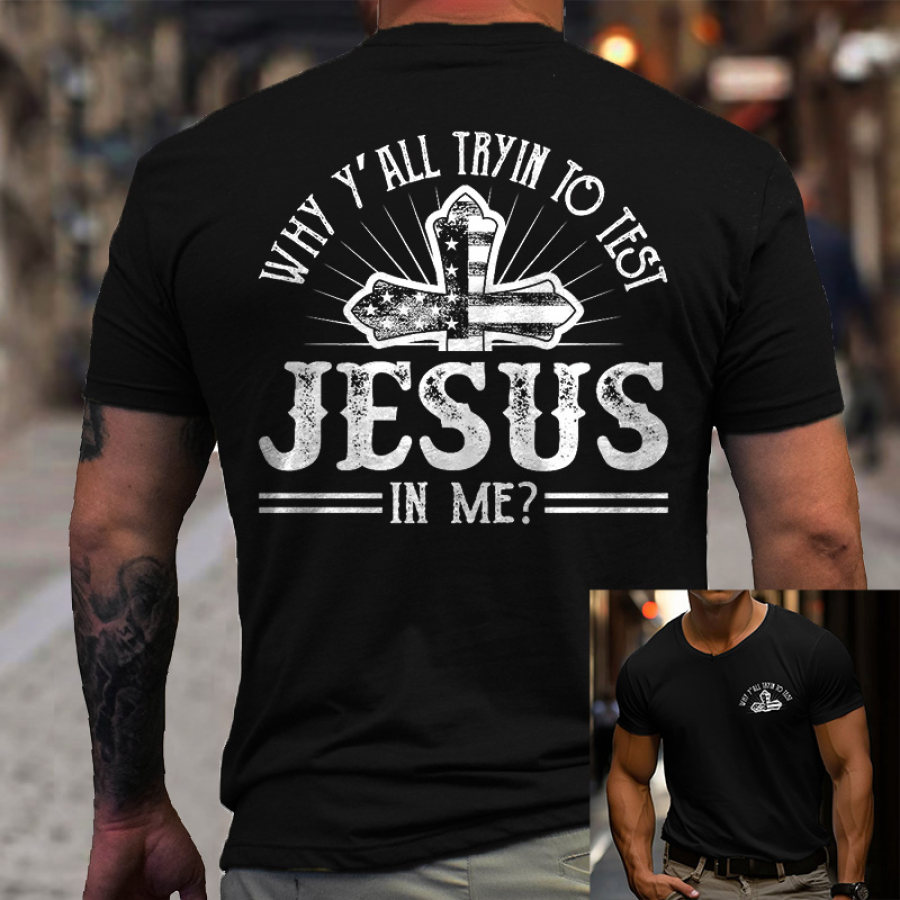 

Herren-T-Shirt Mit Vintage-Jesus-Kreuz-Print Kurzärmelig Und Rundhalsausschnitt