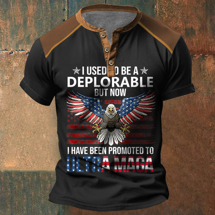 

American Eagle Deplorable Ultra Maga Camiseta Para Hombre Henley Vintage Colorblock Tops Diarios De Verano