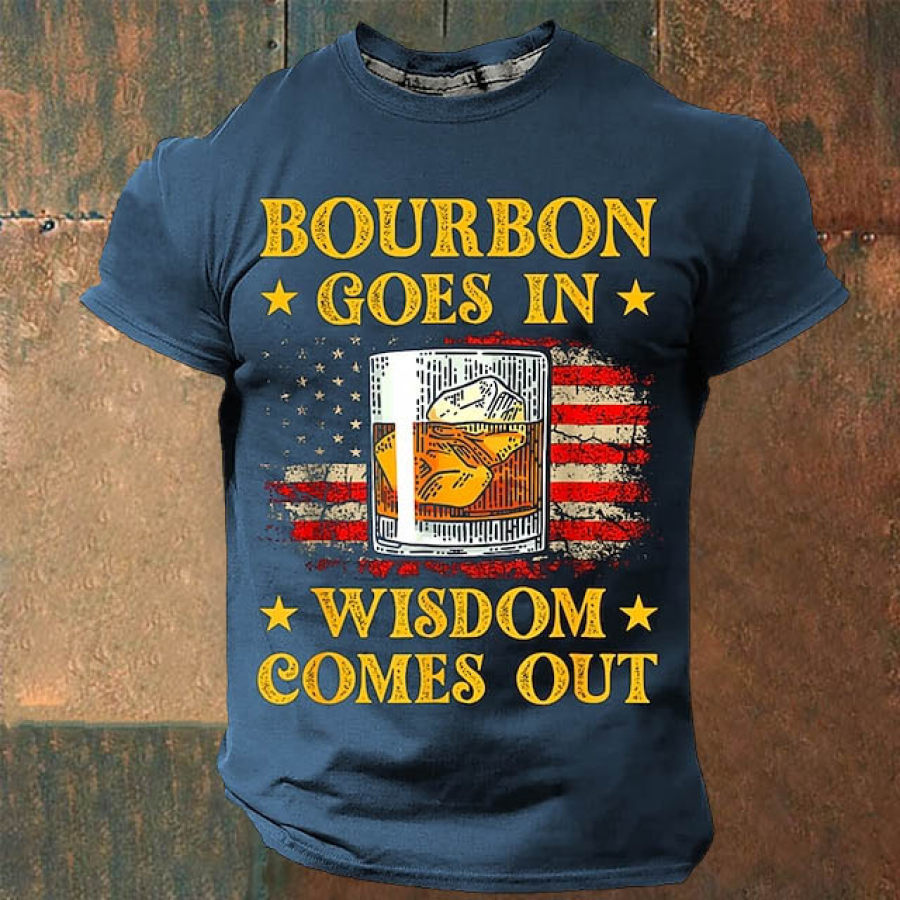 

Мужская футболка Bourbon Goes In Wisdom Comes Out с принтом американского флага на открытом воздухе повседневная повседневная футболка с коротким рукавом