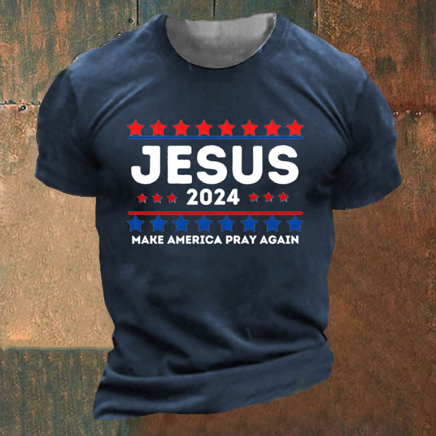 

T-shirt à Manches Courtes Et Col Rond Pour Hommes Make America Great Again Jesus Print Daily