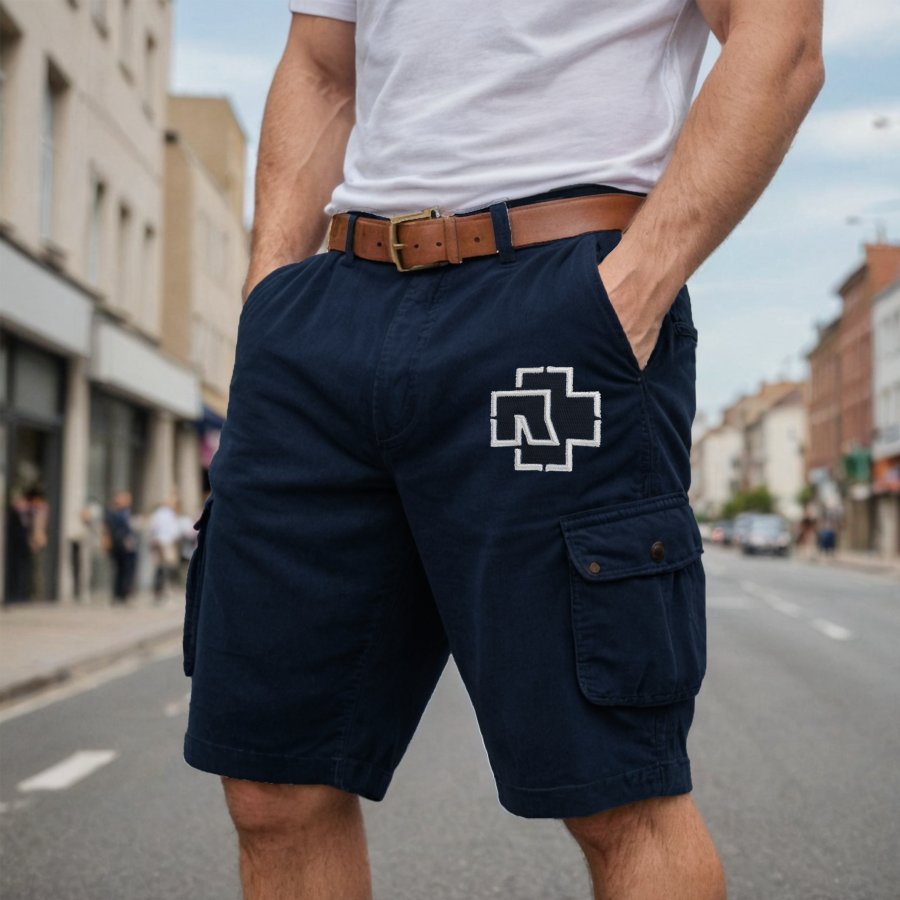 

Pantalones Cortos Cargo Con Bolsillo Bordado Rammstein Vintage Para Hombre Al Aire Libre