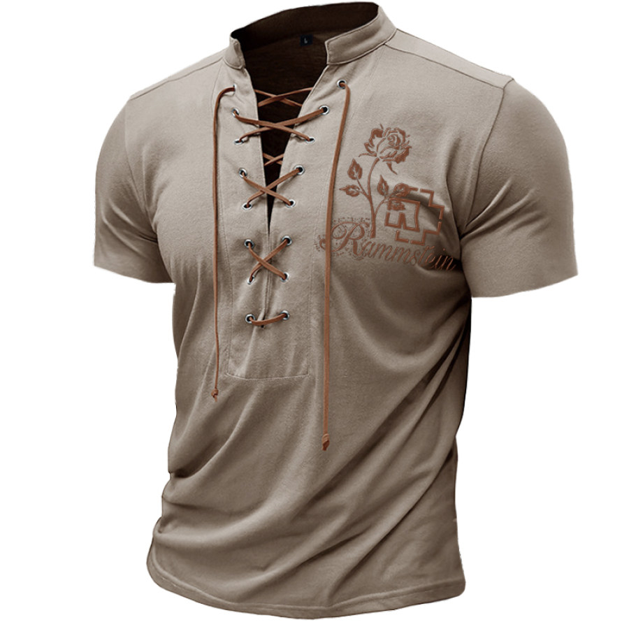 

Rammstein Rose Stickerei Vintage Lanyard V-Ausschnitt Kurzarm-T-Shirt Für Herren