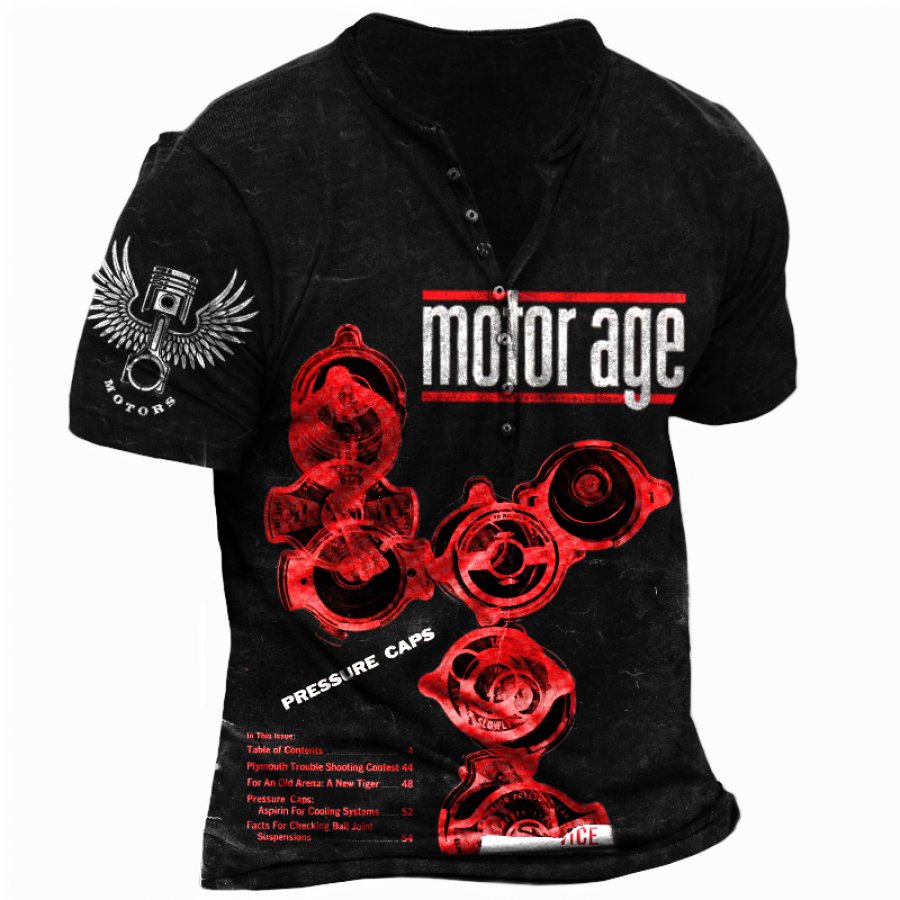 

Men's The Motor Age Garage Vintage Henry Contrasting Colors Print T-shirt