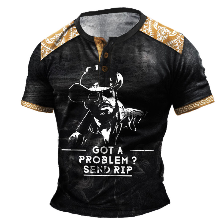 

T-Shirt Homme Yellowstone Got A Problem Send Rip Vintage Henley Color Block Manches Courtes Été Quotidien Tops