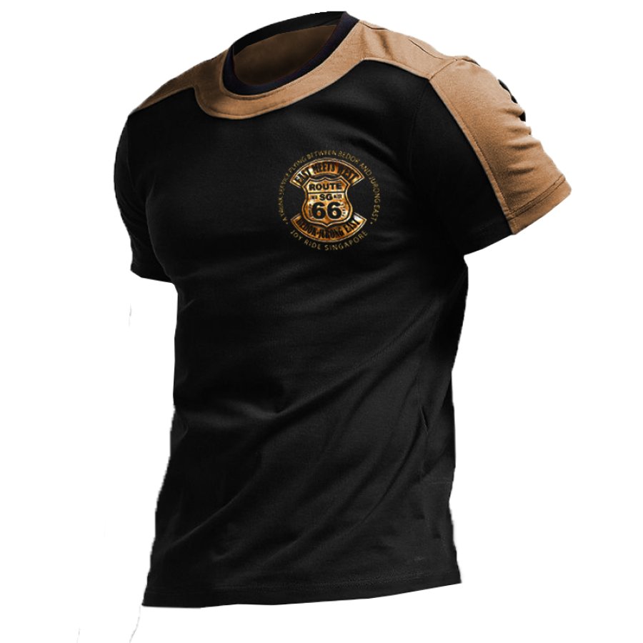 

Camiseta De Manga Corta Con Estampado De Patchwork Y Cuello Redondo Route 66 Para Hombre