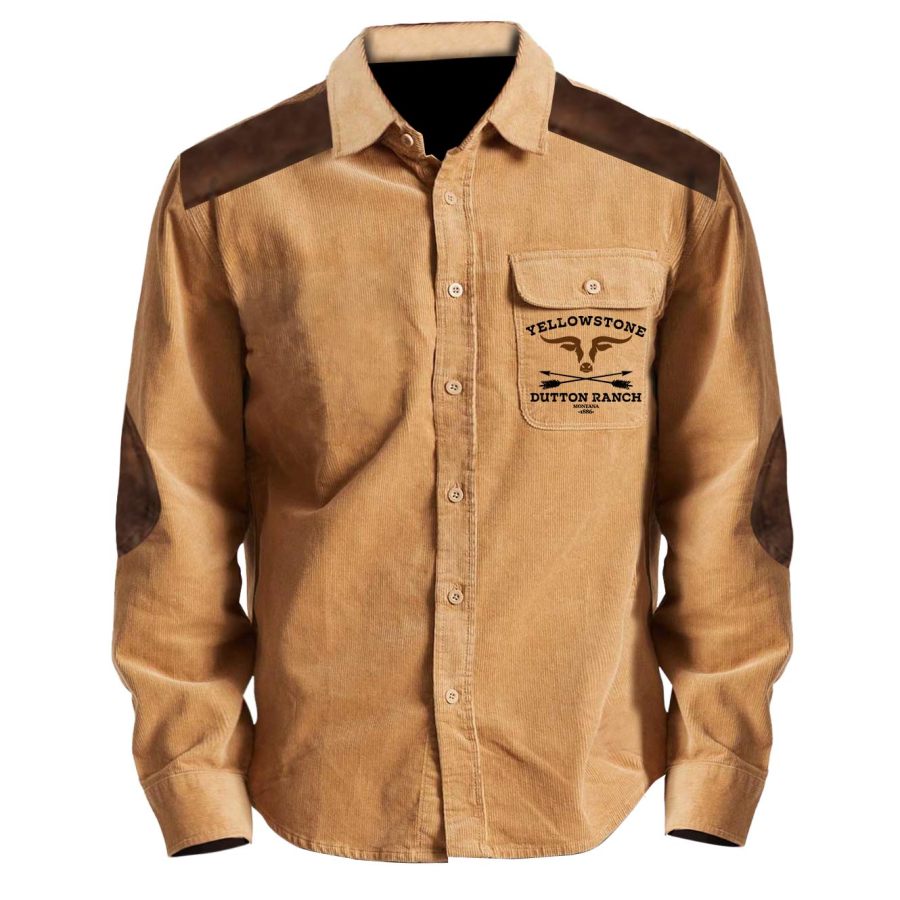 

Herren Cord Yellowstone Cowboy Vintage Outdoor Tasche Farbblock Hemdjacke