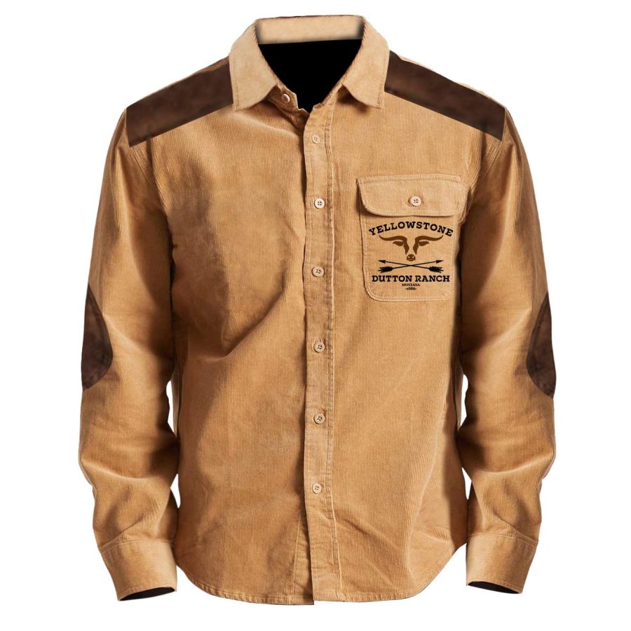 

Veste De Chemise En Velours Côtelé Pour Hommes Yellowstone Cowboy Vintage Outdoor Pocket Color Block