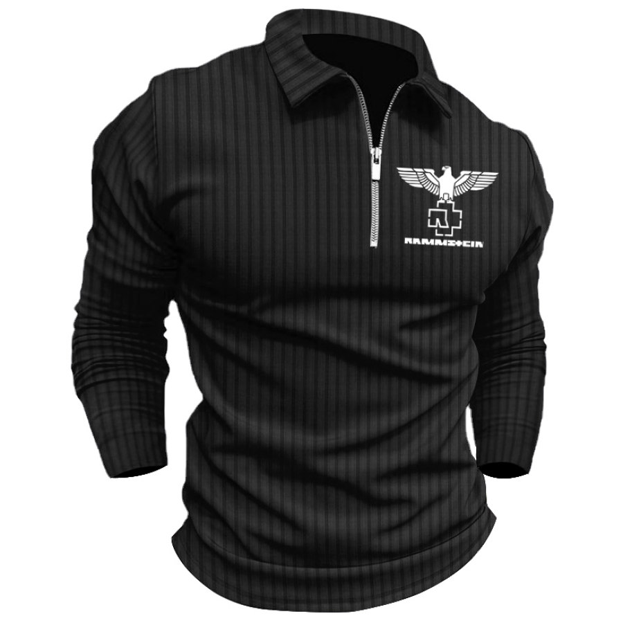 

Herren Rammstein Polo Zip Shirt Streifen Langarm Revers T-Shirt Casual Fit Tops