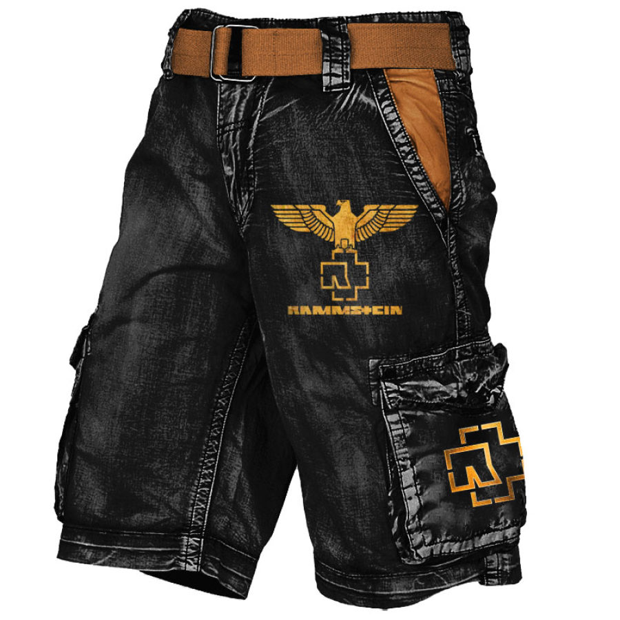 

Men's Cargo Shorts Rammstein Rock Band Vintage Distressed Utility Multi-Pocket Outdoor Shorts