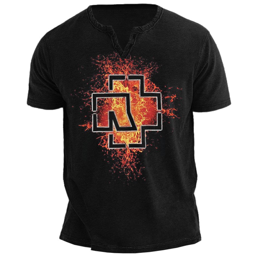 

Herren T-Shirt Rammstein Rockmusik Vintage Henley Kurzarm Sommer Alltag Tops