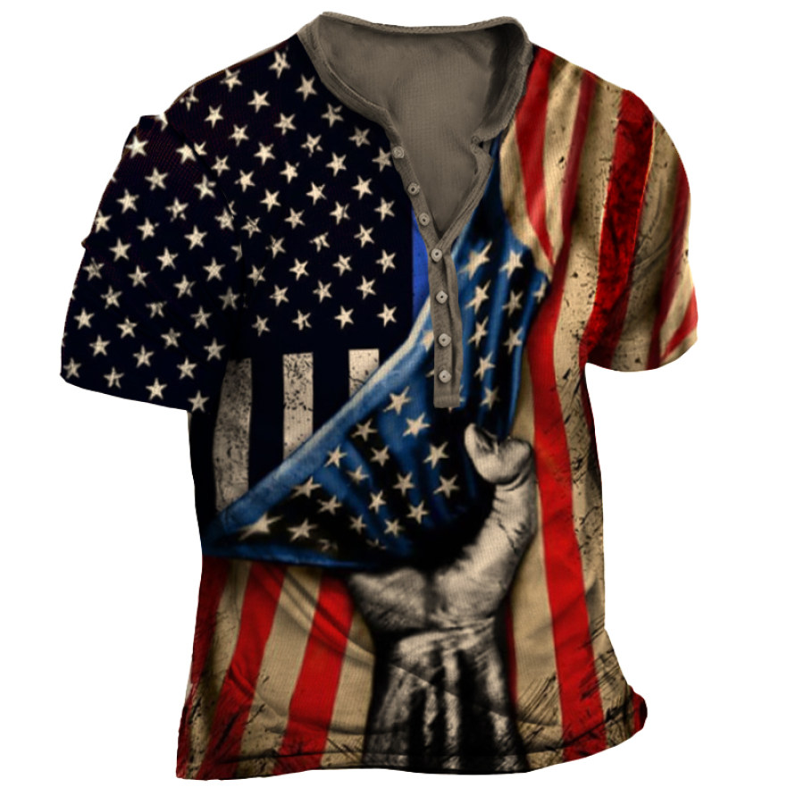 

Men's Flag 1776 Independence Vintage Print Outdoor Henry T-shirt