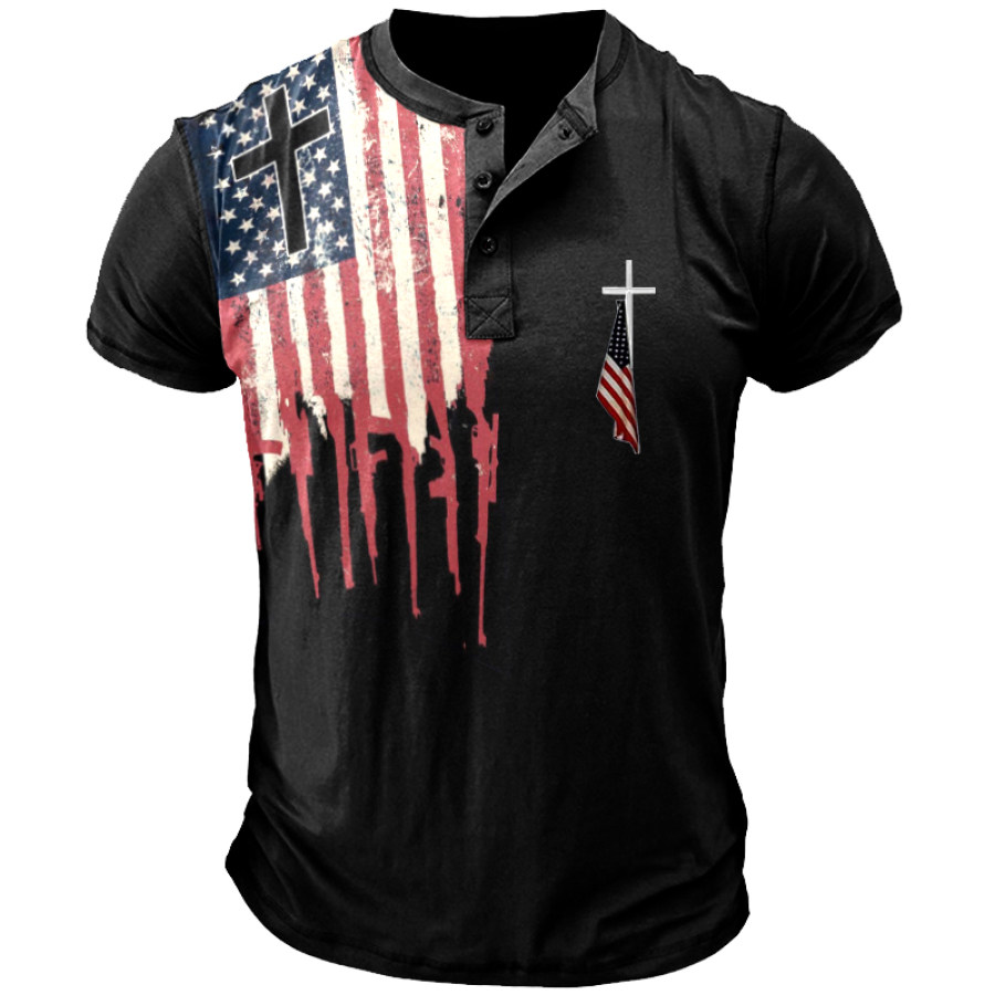 

Men's Flag Independence Vintage Print Outdoor Henry T-shirt