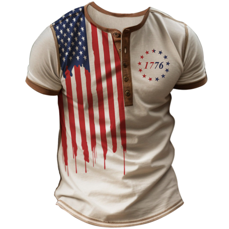 

Herren Flag 1776 Independence Vintage Print Outdoor Henry Kontrast-T-Shirt