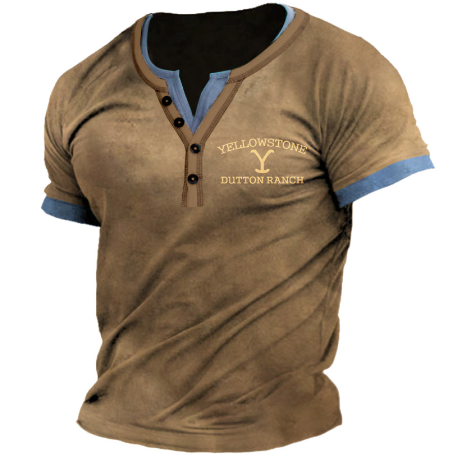 

Camiseta Henry Con Panel En Contraste Y Cuello Estampado Yellowstone Para Hombre