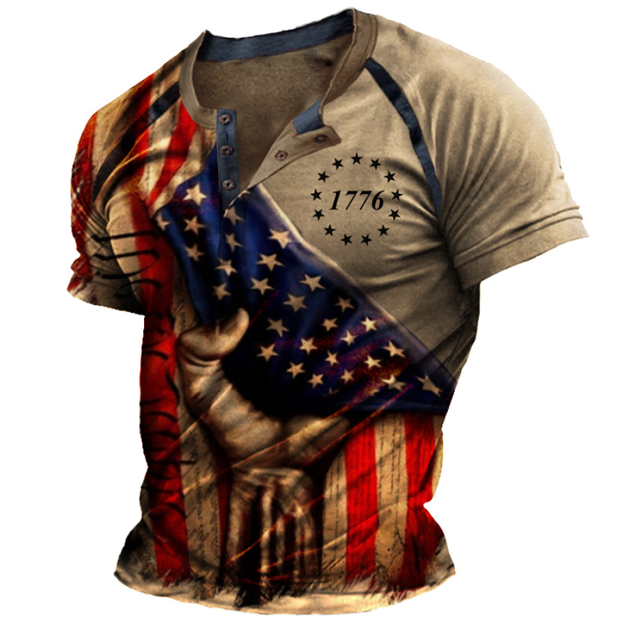 

Men's Flag 1776 Independence Vintage Print Outdoor Henry T-shirt