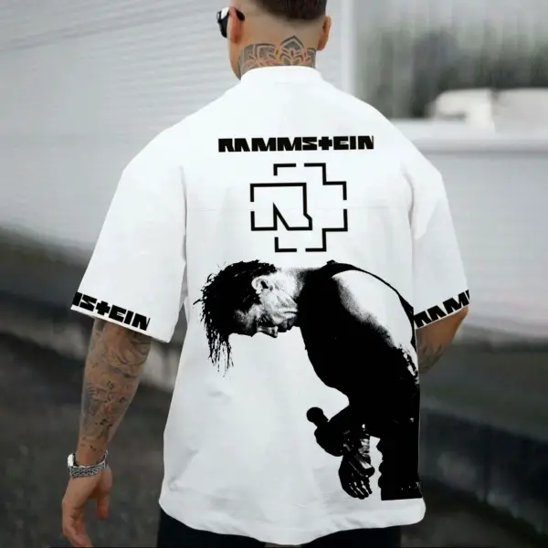 Men's Rammstein Rock Band Loose Short Sleeve Oversized T-Shirt - Ootdyouth.com 