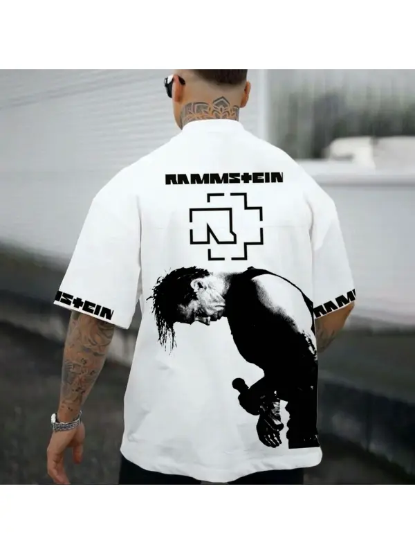 Men's Rammstein Rock Band Loose Short Sleeve Oversized T-Shirt - Ootdmw.com 