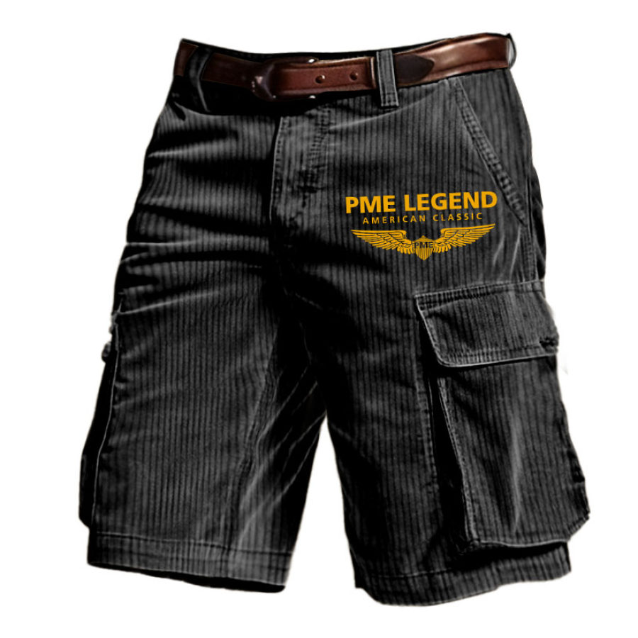 

Pantalones Cortos Vintage Con Múltiples Bolsillos Para Exteriores Con Estampado De Leyenda PME De Pana Para Hombre