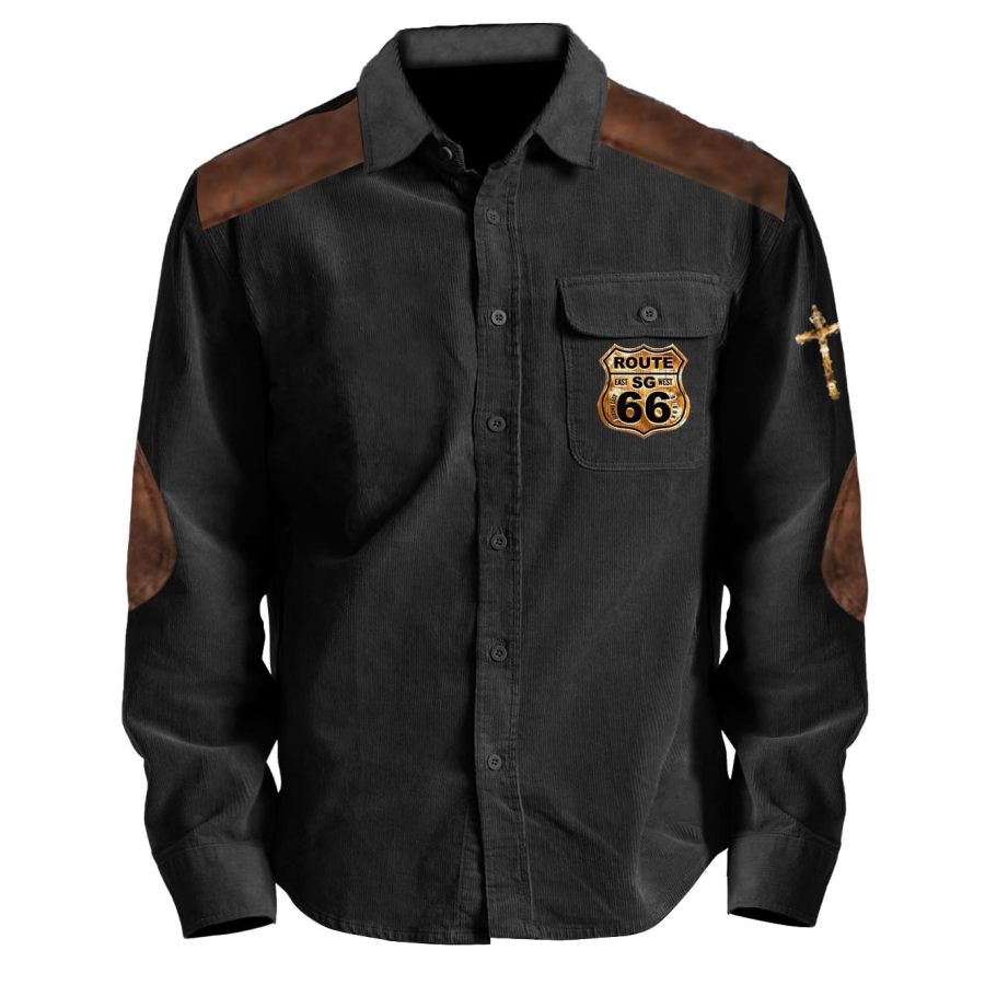 

Мужская вельветовая куртка Route 66 Road Trip Cross винтажная уличная куртка-рубашка с цветными блоками и карманами