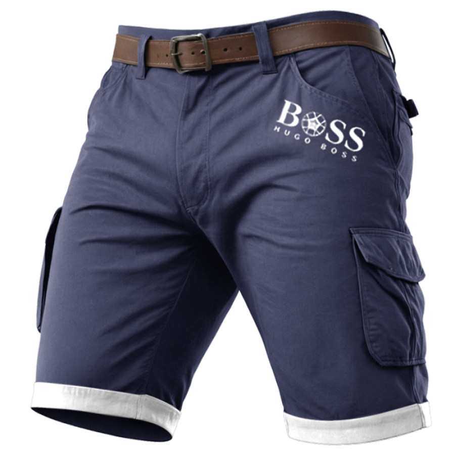 

Pantalones Cortos Con Forro En Contraste Y Estampado De Boss Para Hombre En El Dobladillo De Los Pantalones Cortos
