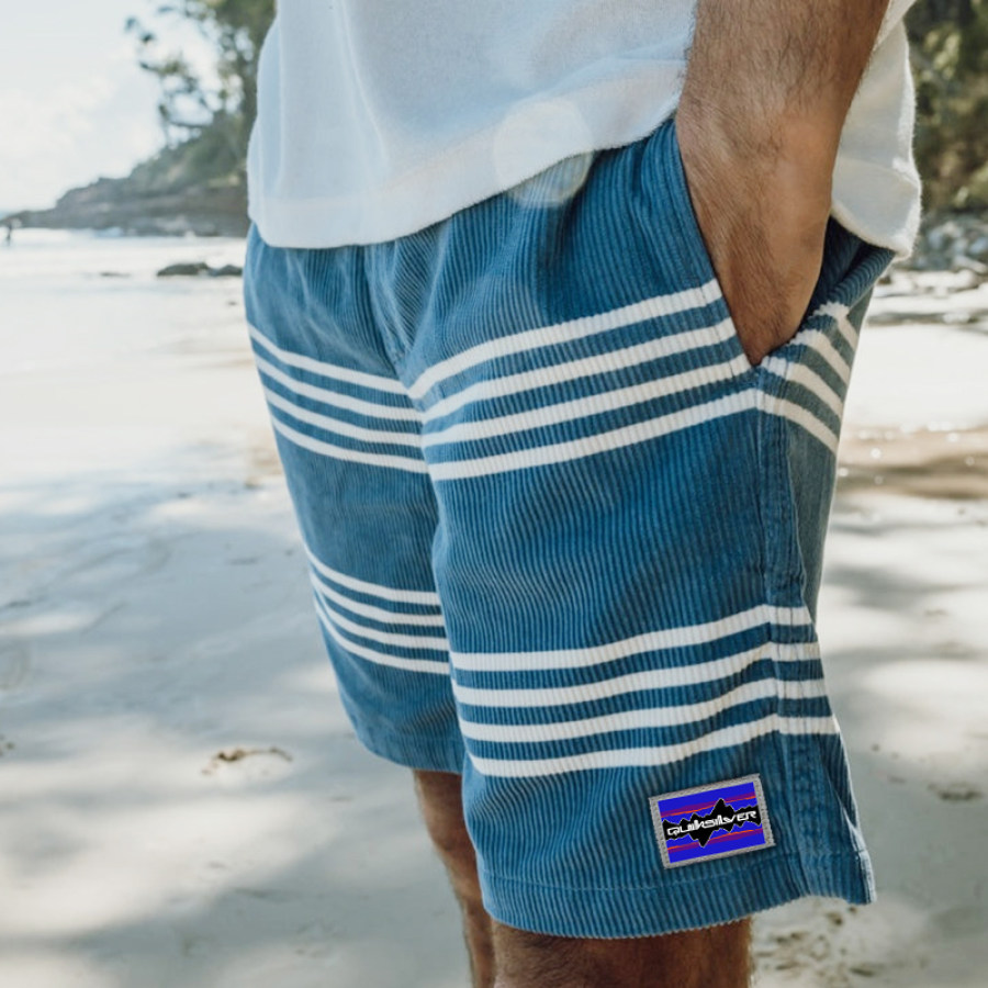 

Мужские вельветовые шорты в полоску с контрастным цветным принтом для серфинга и отпуска