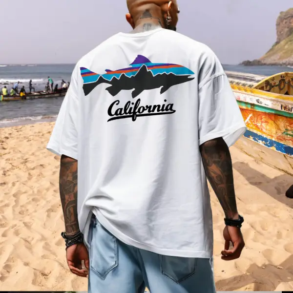 Men's California Surf Beach Loose Short Sleeve Oversized T-Shirt - Salolist.com 